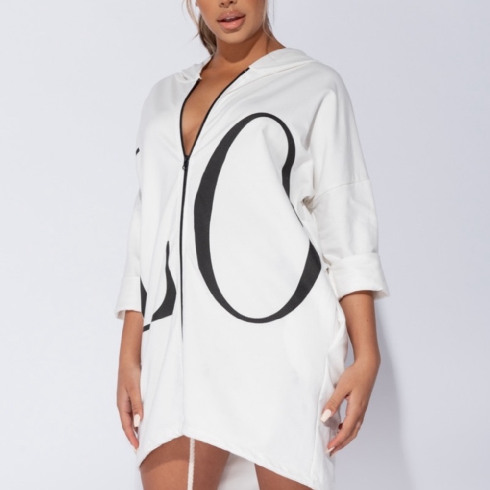 ☽ SOLD OUT Off White Love Hoodie Dress - Picture 7 of 16